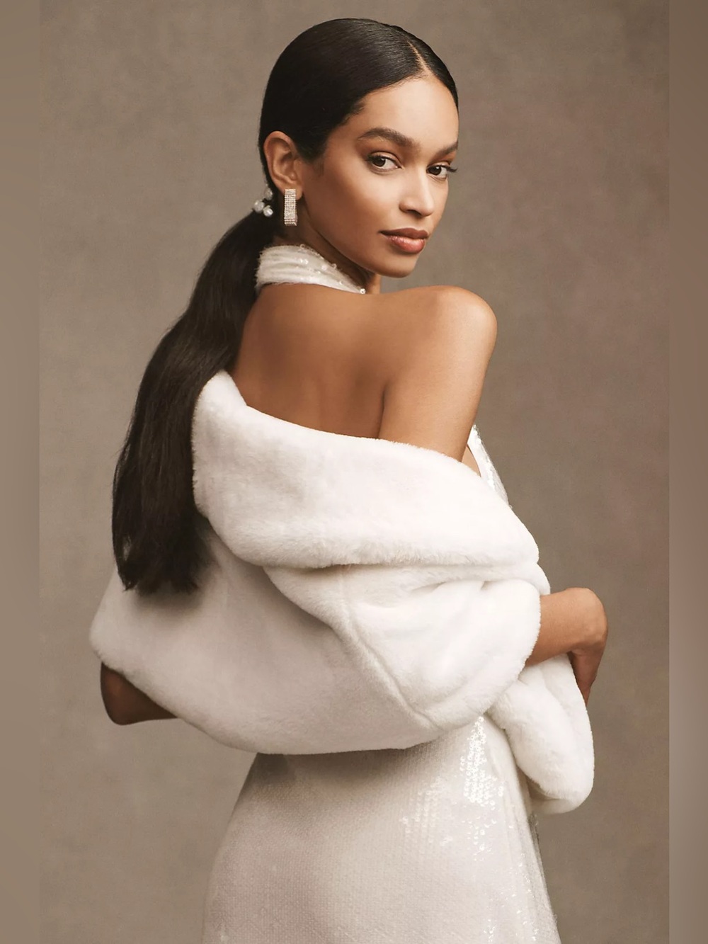 BHLDN Maxime Satin-Lined Faux Fur Wrap